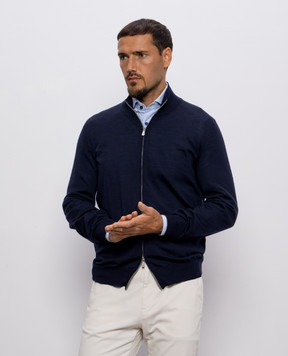 Brunello Cucinelli Blue wool and cashmere cardigan M2400106