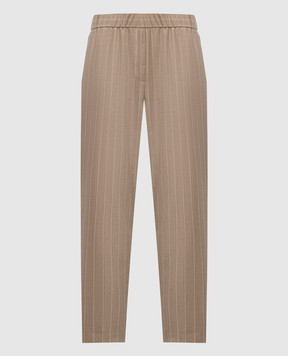 Peserico Beige striped wool pants P0407203362