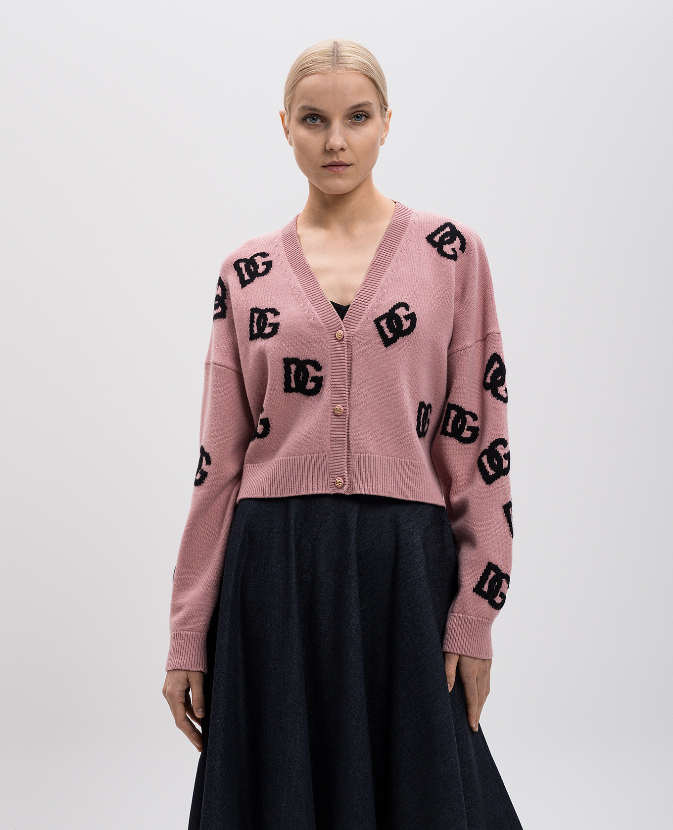 

Pink wool cardigan with monogram logo pattern Dolce&Gabbana
