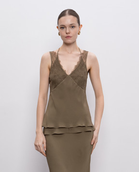 Jacob Lee Khaki double-layer silk top WST0228SS25LO