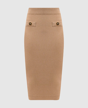 Balmain Beige ribbed midi skirt with branded rivets EF1LD022KI10