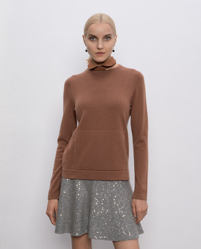 Brunello Cucinelli Brown cashmere jumper with Swarovski crystals M12118620