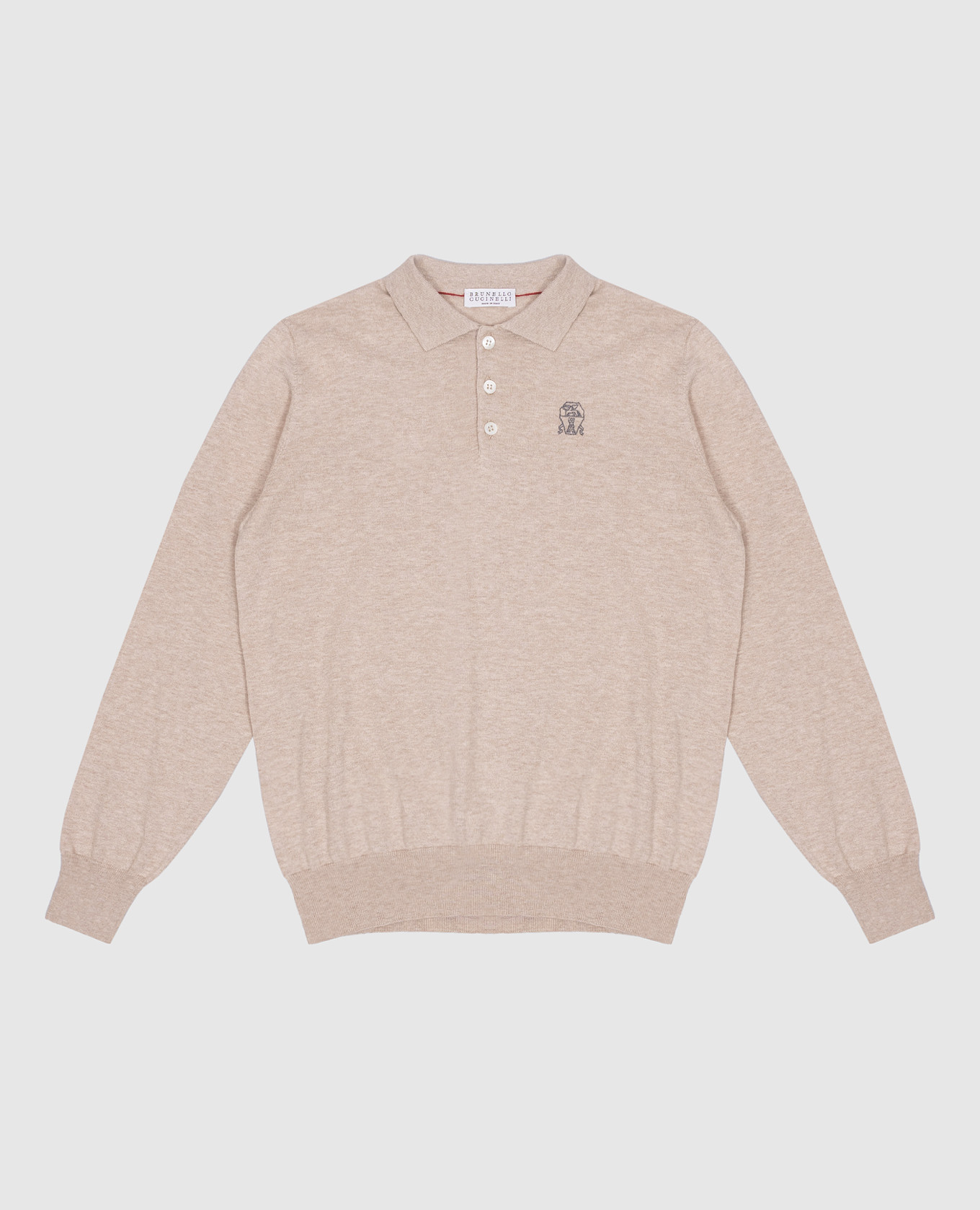 Children's beige polo shirt with logo embroidery brunello cucinelli