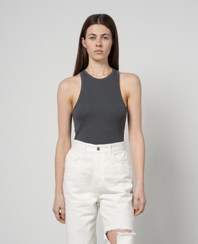 Rokh Gray ribbed top with logo patch R24SF008