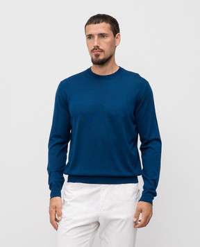 Stefano Ricci Blue wool, silk and cashmere jumper with logo KE08004G01E25374