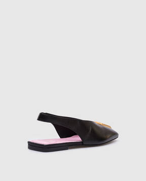Balmain Black leather slingbacks with metal monogram DN1UK035LNAP