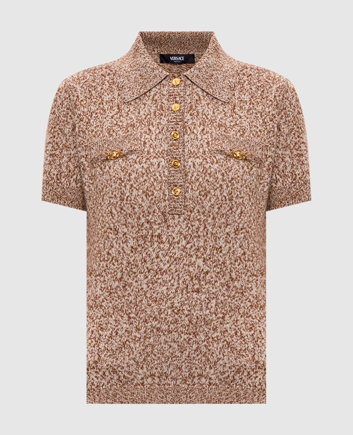 

Beige Mouliné wool, cashmere and silk polo shirt Versace