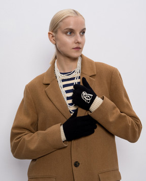 Valentino Black wool gloves with embroidered monogram logo 7W2GC00UQJY