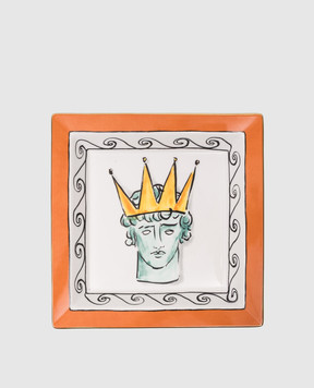 Ginori 1735 Journey of Neptune White Porcelain Square Plate with Rock Orange Trim 017RG02FG6836LX0245