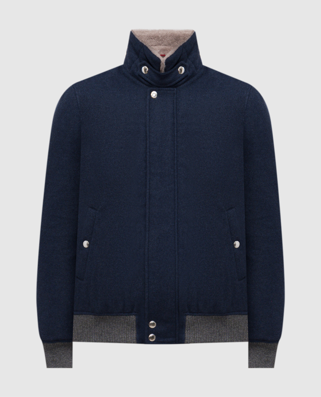 Blue cashmere jacket with fur trim Brunello Cucinelli