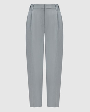 Brunello Cucinelli Gray linen pants with monil chain MH126P8292