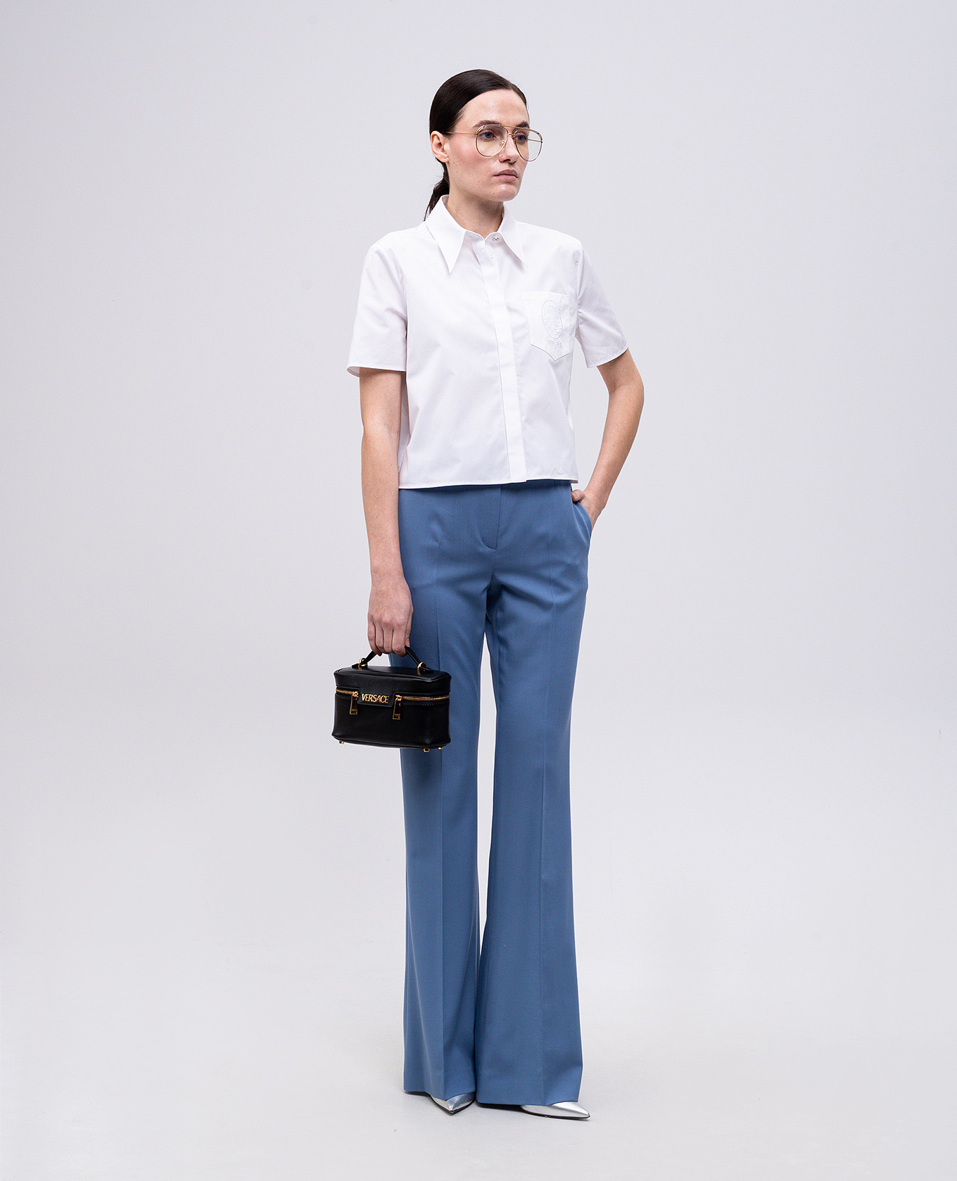 White cropped shirt with logo Versace 2