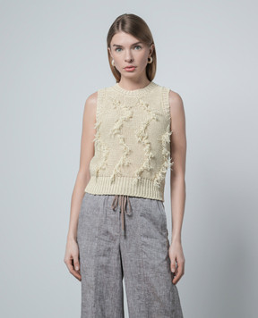 Peserico Beige linen waistcoat with fringe S98126F0309106