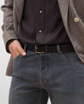 Brunello Cucinelli Brown leather braided belt MAUFB344