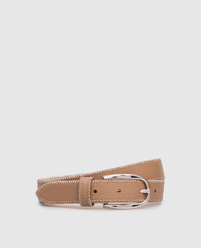 Peserico Beige leather belt with monil chain S32594C0CC687