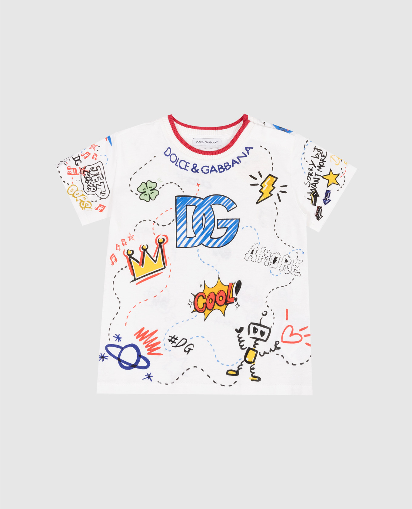 Children's white t-shirt with a designer brand print dolce&gabbana