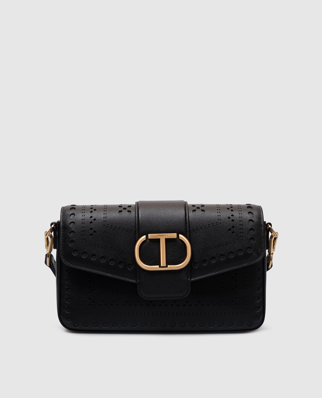 

Black leather messenger bag with logo emblem Twinset