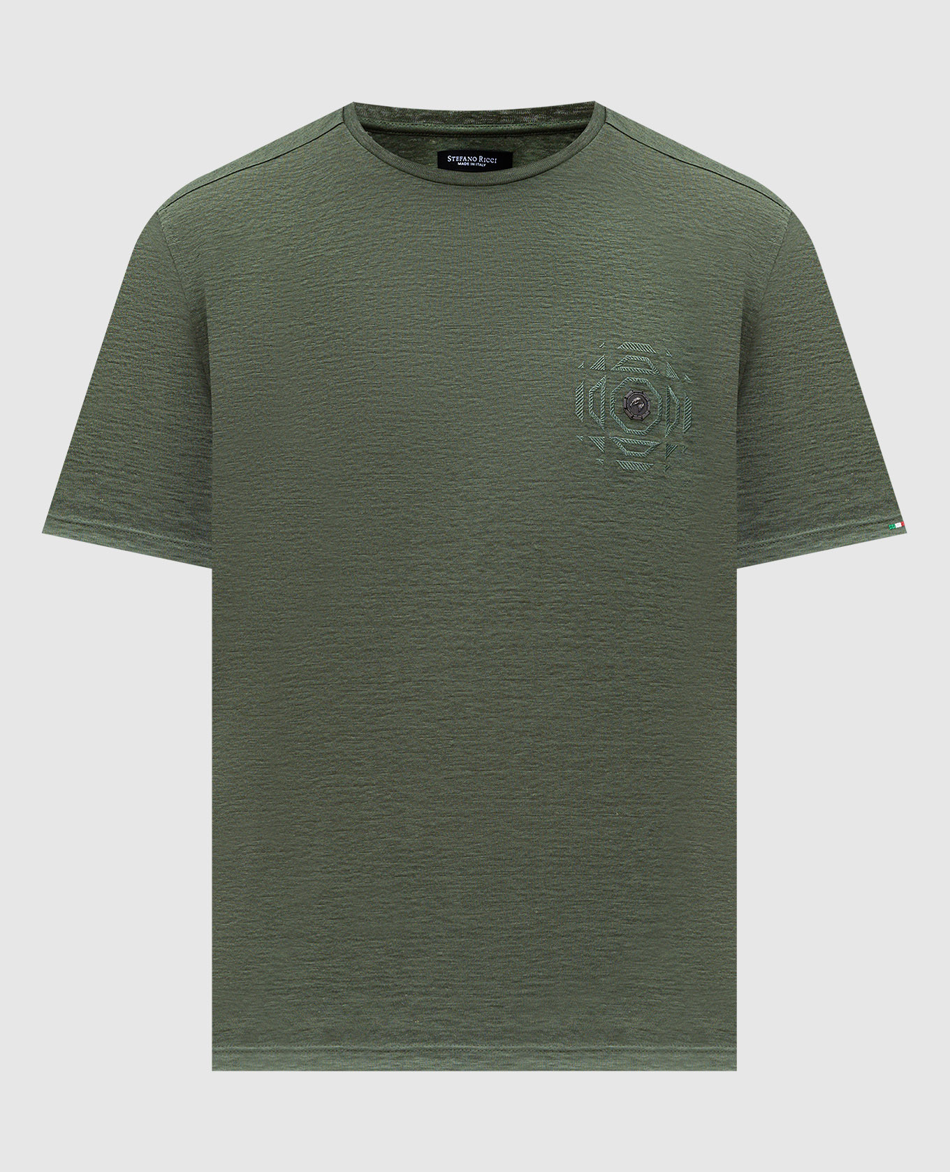 

Green linen T-shirt with metal eagle head emblem Stefano Ricci