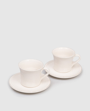 Brunello Cucinelli Set of beige ceramic cups and saucers with logo emblem MLCERB2008