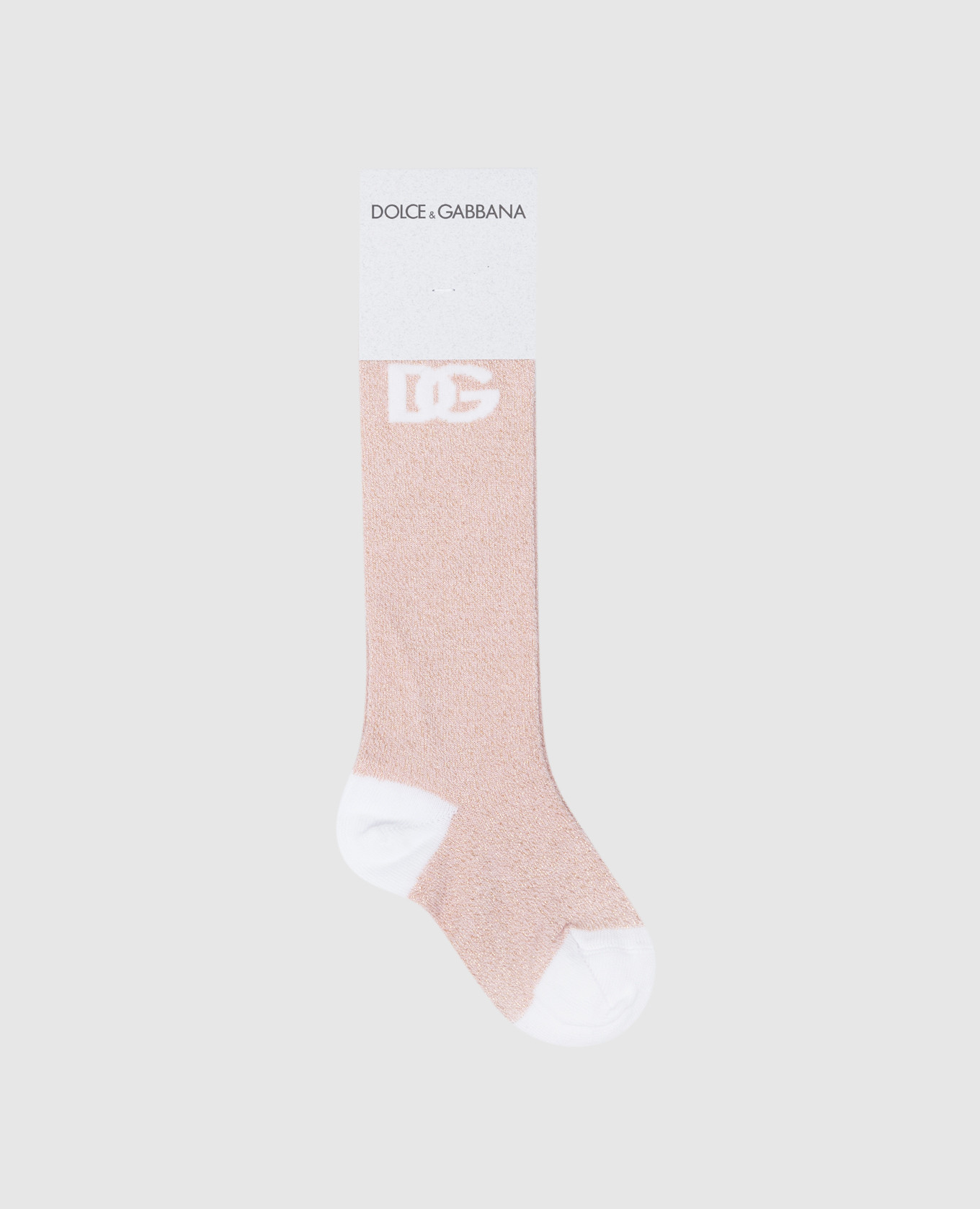 Children&#39;s pink lurex knee high boots with logo Dolce&Gabbana