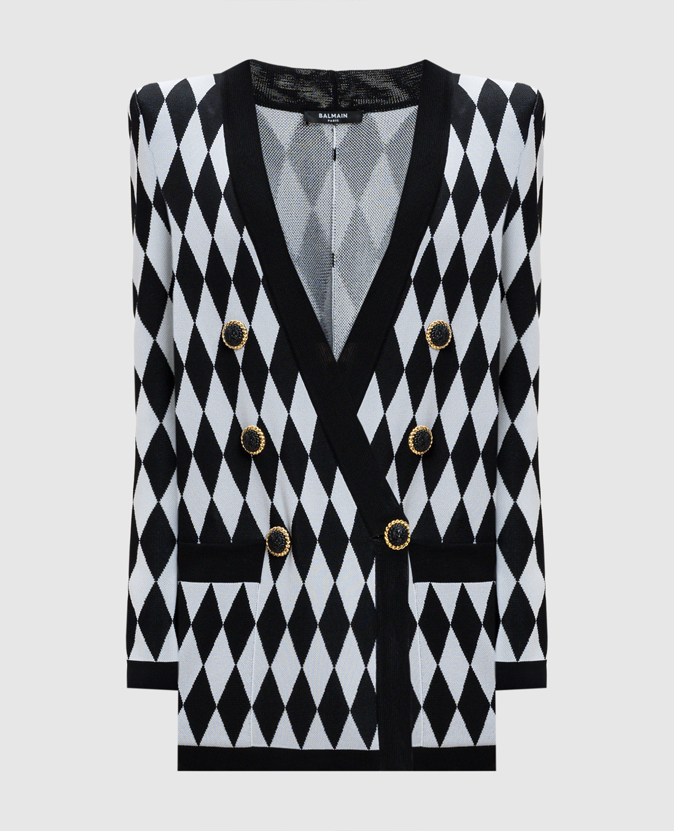 

Black double-breasted cardigan in a geometric pattern Balmain