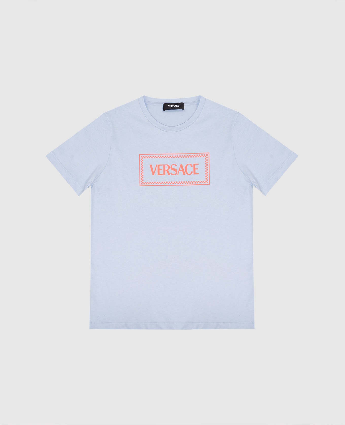 Ieftin Versace Children's blue t-shirt with Brick logo print