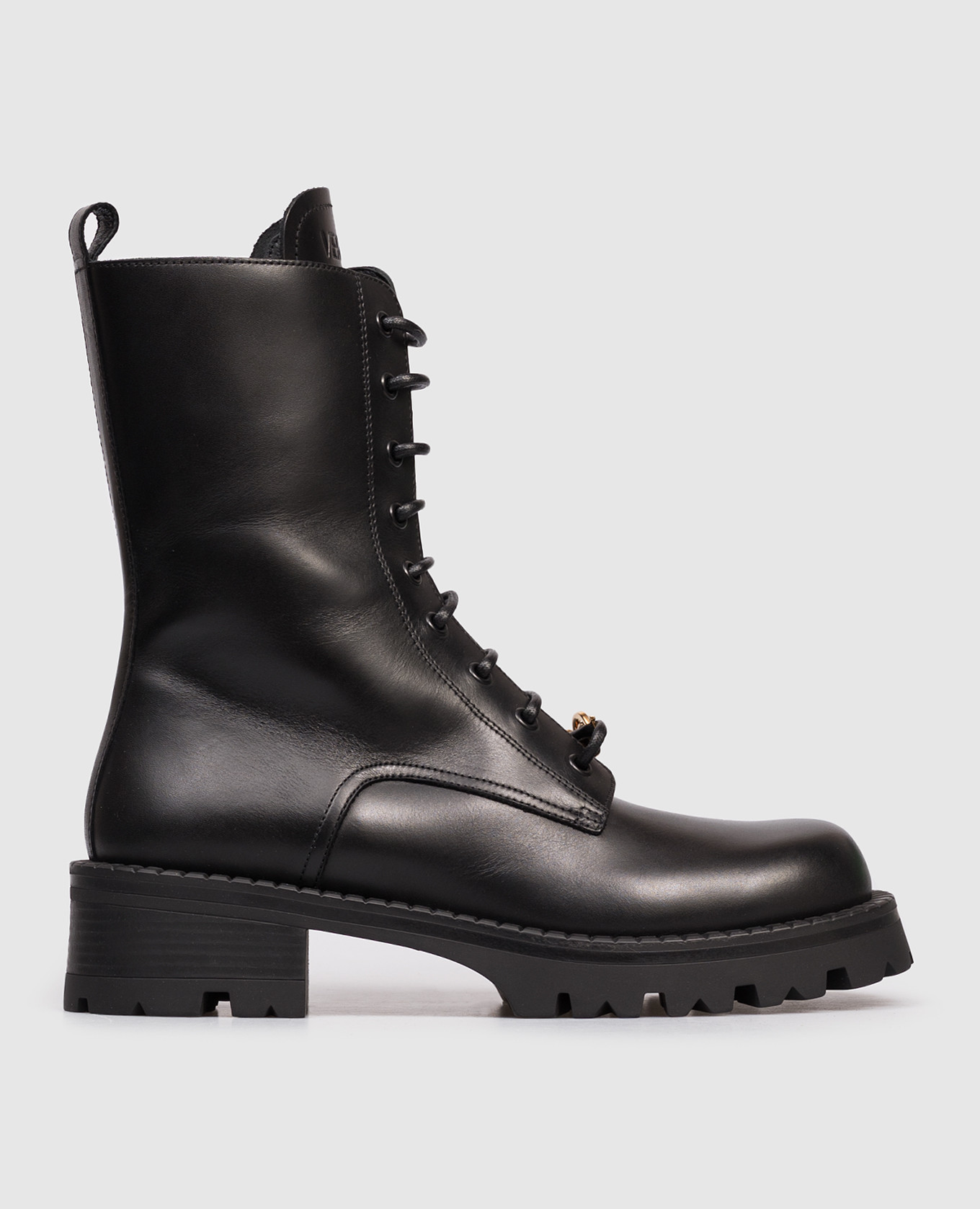 Black Leather Biker Boots Versace