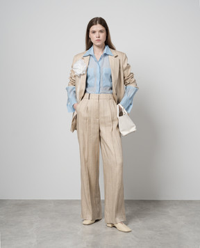 Peserico Beige striped pants with linen P0409900663