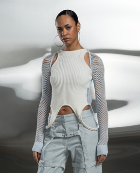Off-White Blue openwork top OWHT023S24KNI001