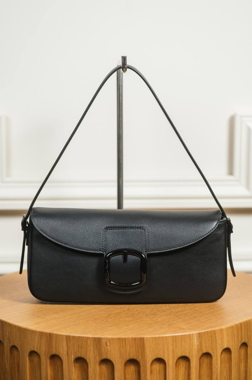 Black leather baguette bag with logo Santoni 5