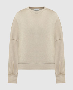 Brunello Cucinelli Beige sweatshirt with silk and monil chain MD828SM600
