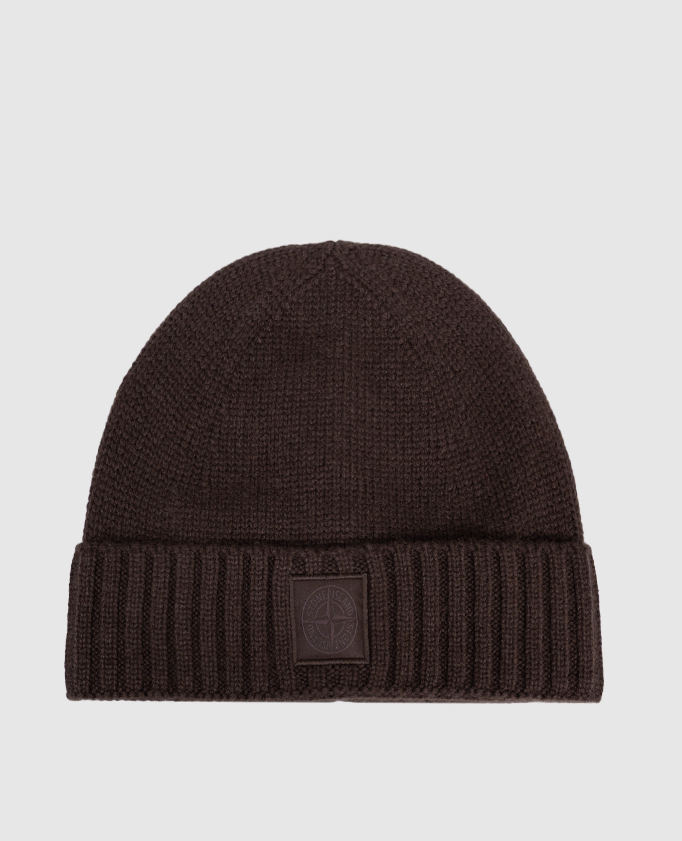 Brown cashmere hat with emblem Stone Island