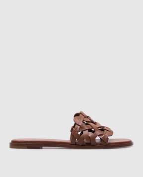 Gianvito Rossi Brown leather AMALFI flip-flops with weaving G1597005CUO