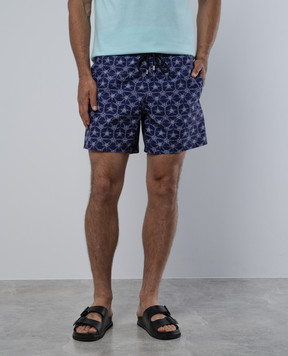 Vilebrequin Jim Starlettes Bicolore Blue Logo Print Swim Shorts MOOAB109