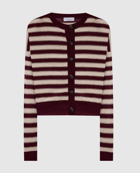 Brunello Cucinelli Burgundy striped cashmere cardigan M12205906P