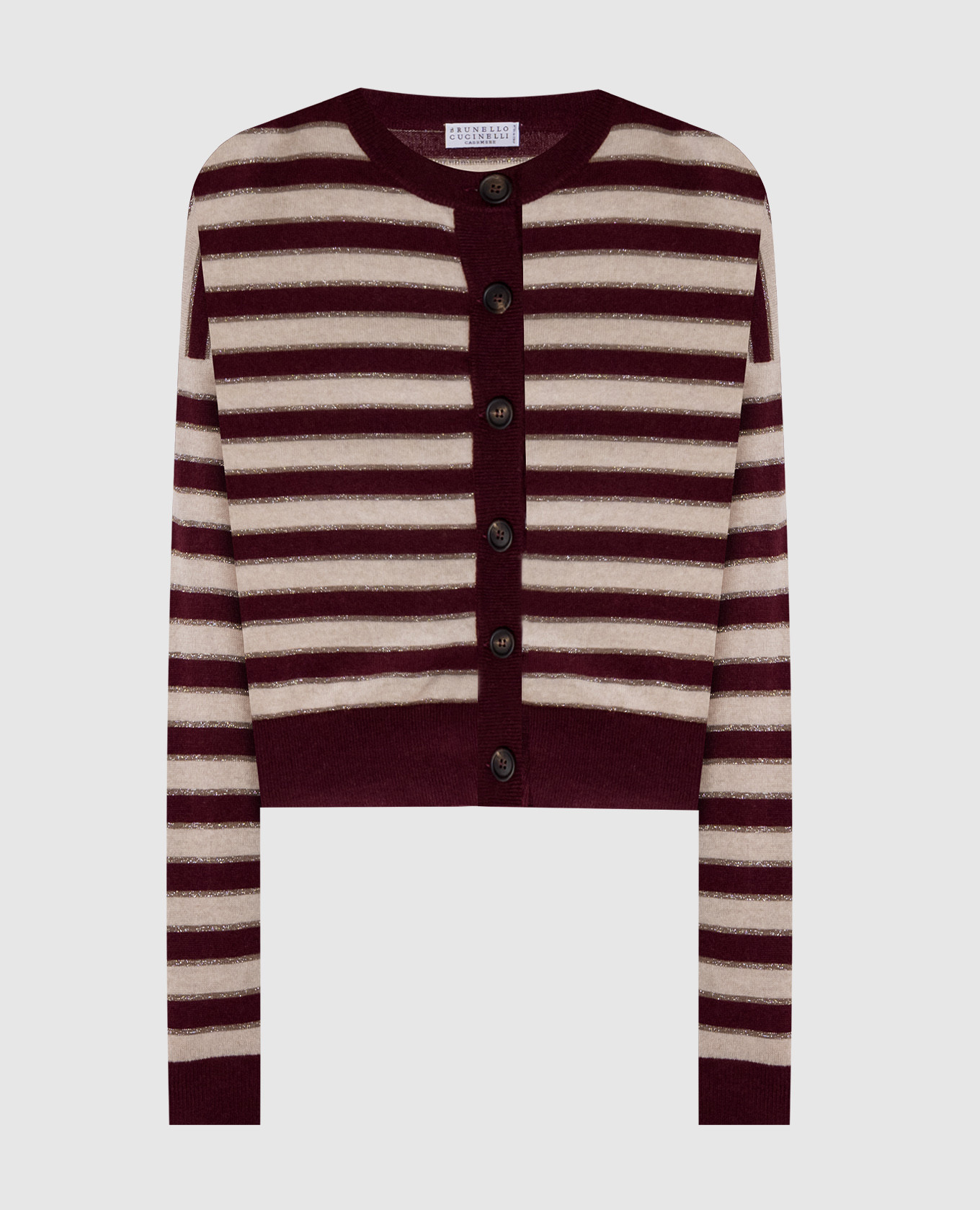 Burgundy striped cashmere cardigan Brunello Cucinelli