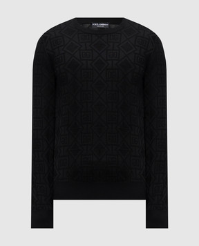 Dolce&Gabbana Black wool and silk jumper with logo pattern GXX02TJGMAC