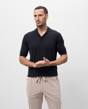 Dolce&Gabbana Blue silk polo shirt with logo embroidery GXZ09ZJBSK3