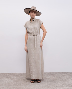Brunello Cucinelli Beige linen maxi dress with monil chain MM633AHA92