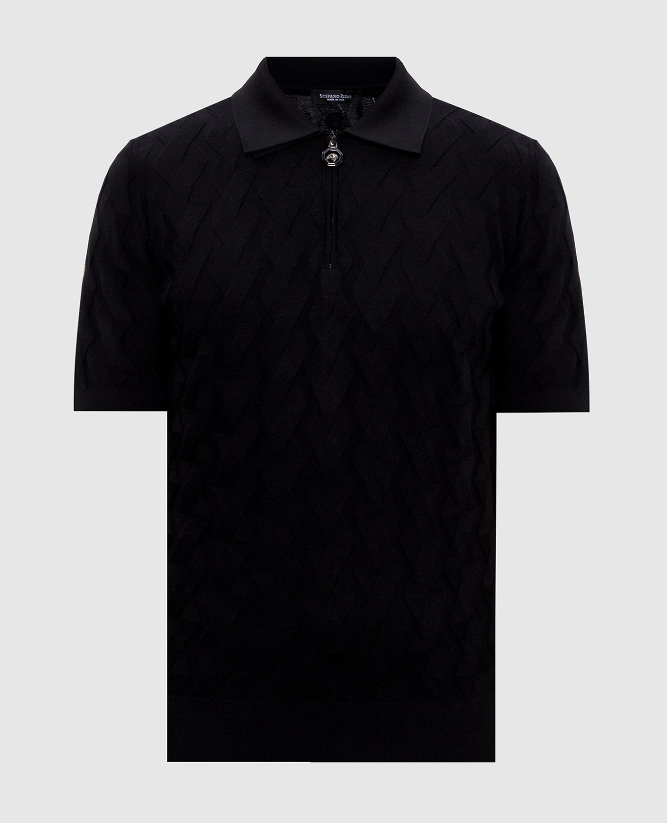 Black polo shirt with patterned silk Stefano Ricci