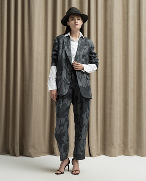 Brunello Cucinelli Gray linen jacket in a floral pattern MB6502549