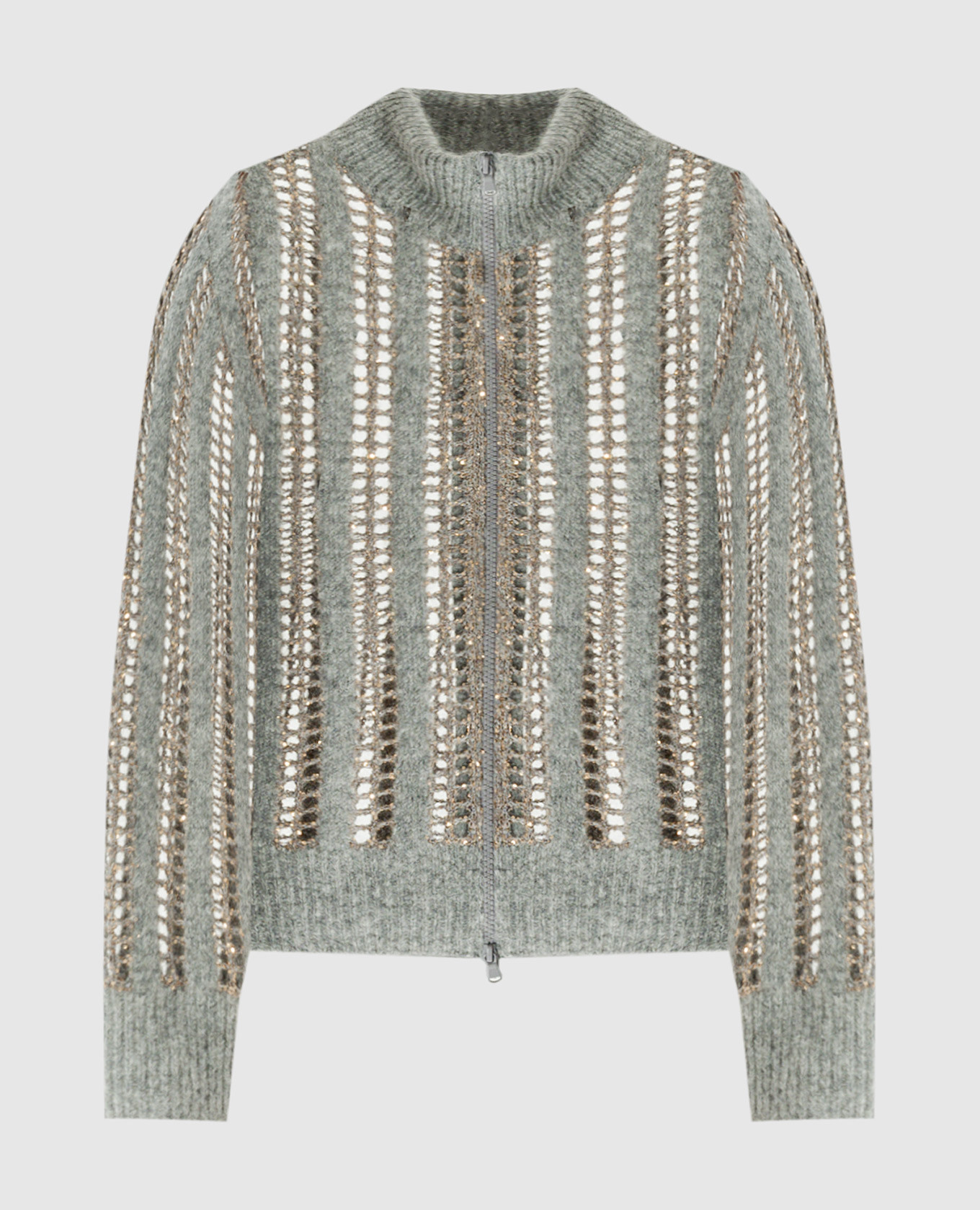 

Gray openwork cardigan with wool and sequins Brunello Cucinelli, Grey