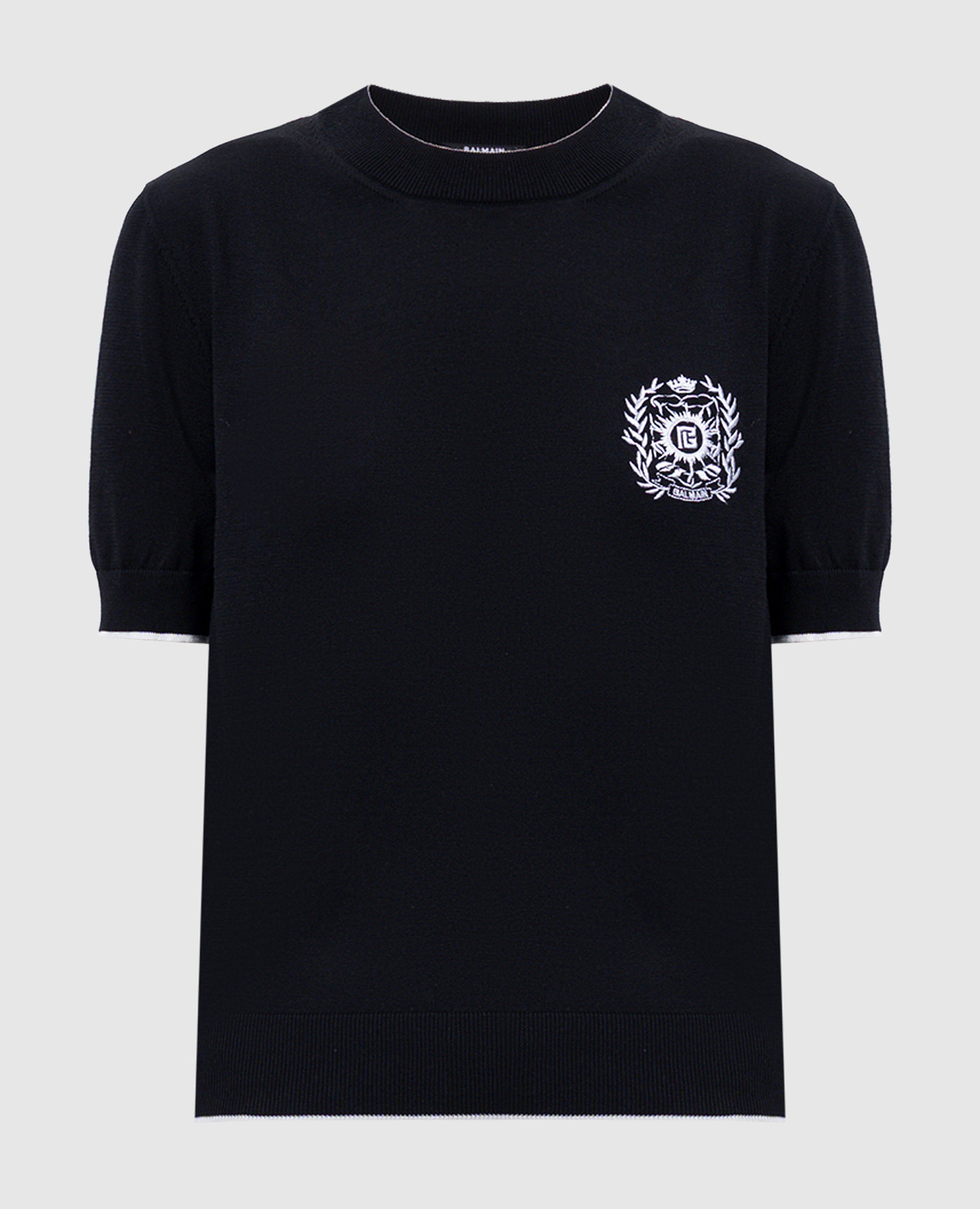 Black silk top with embroidered emblem Balmain
