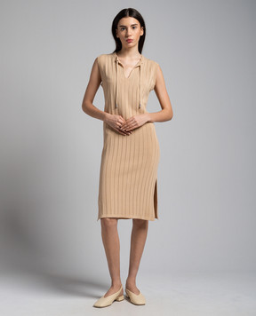Peserico Beige midi dress with monil chain S92240F1409173