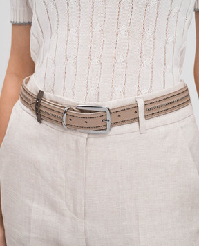 Peserico Beige leather belt with beads S32587C0CC478