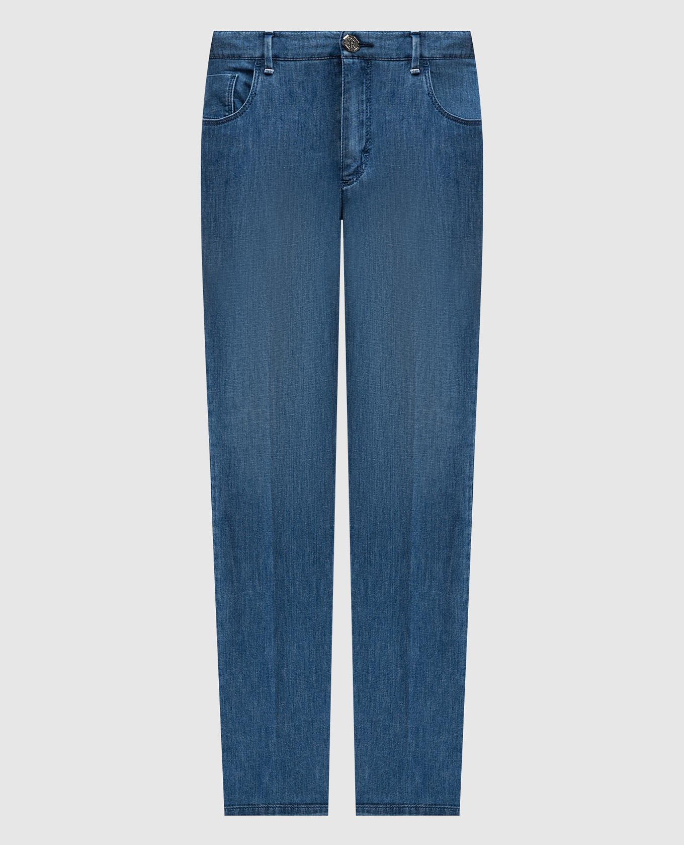

Blue linen jeans with logo embroidery Stefano Ricci