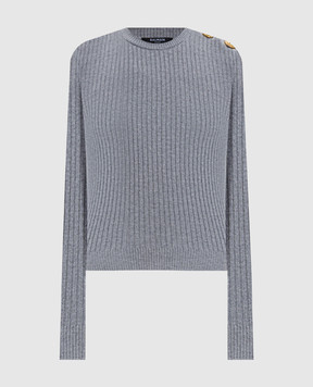 Balmain Grey ribbed cashmere and wool jumper FF0KD095KJ17