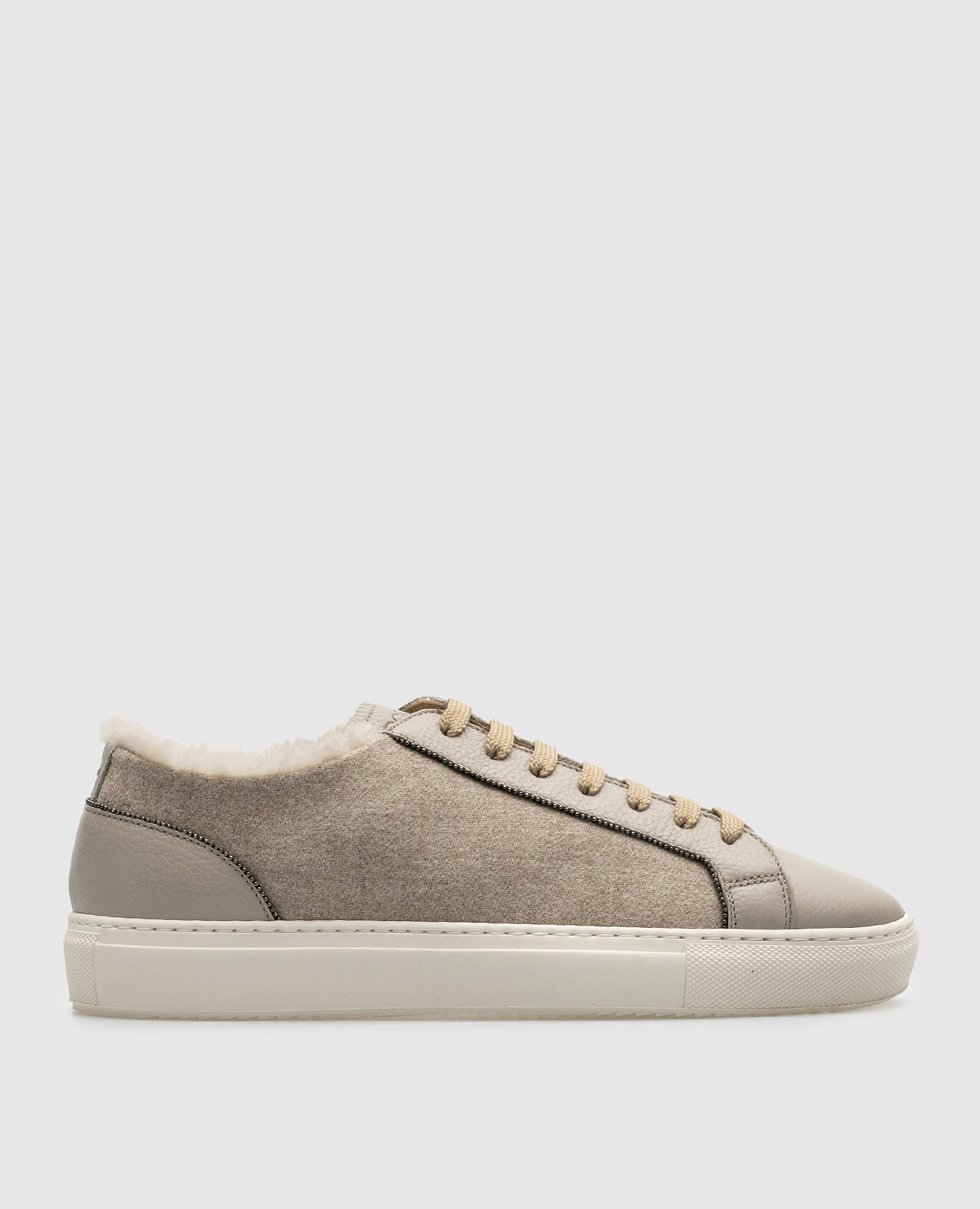 

Beige combined sneakers on fur with monil chain Doucal's, Бежевый