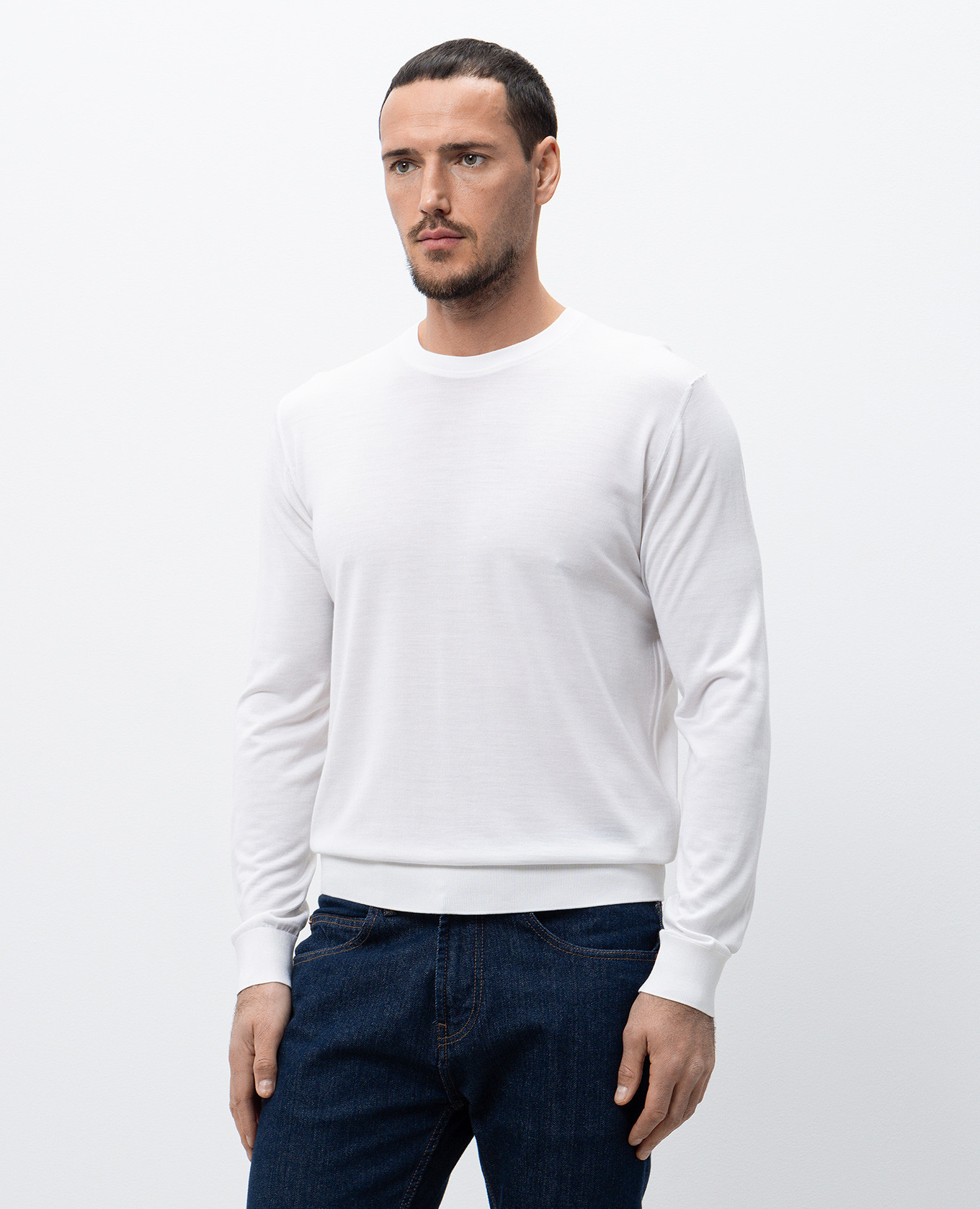 

White wool, cashmere and silk jumper with metal emblem Stefano Ricci
