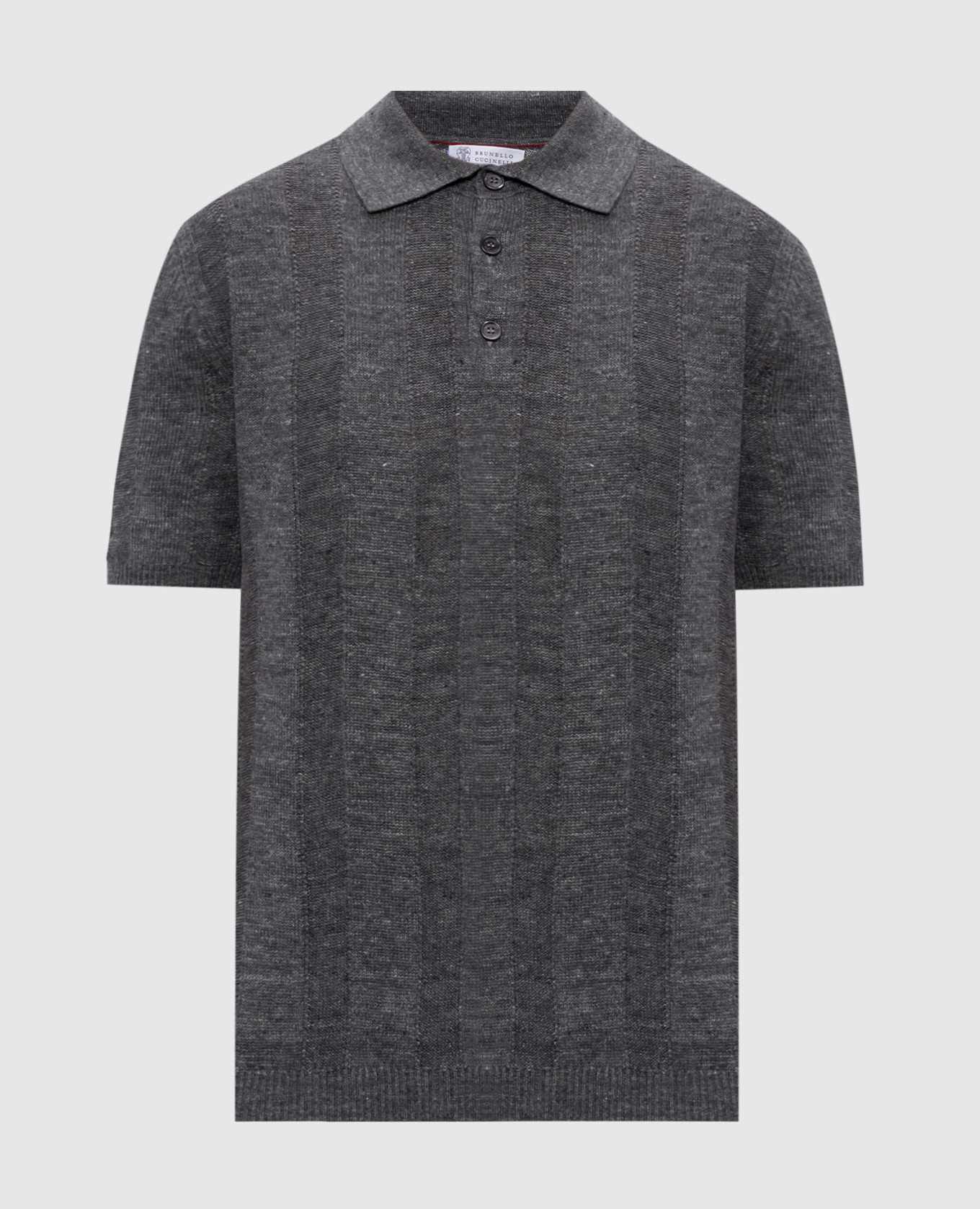 Gray polo shirt in woven pattern with linen Brunello Cucinelli